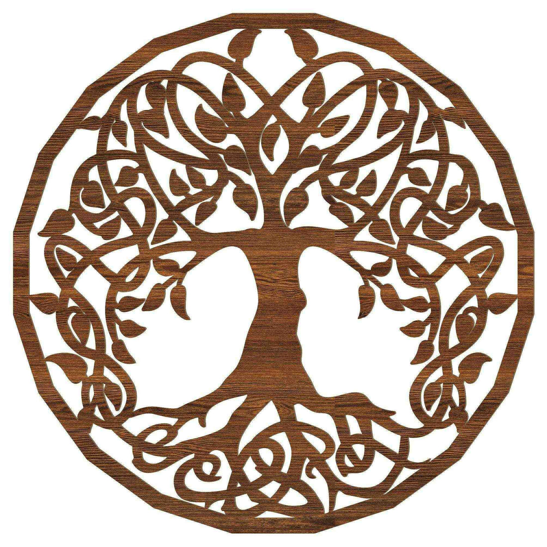 Handgefertigtes Holz-Wandbild mit Lebensbaum-Symbol für spirituelle Wohnraumgestaltung und Naturverbundenheit
