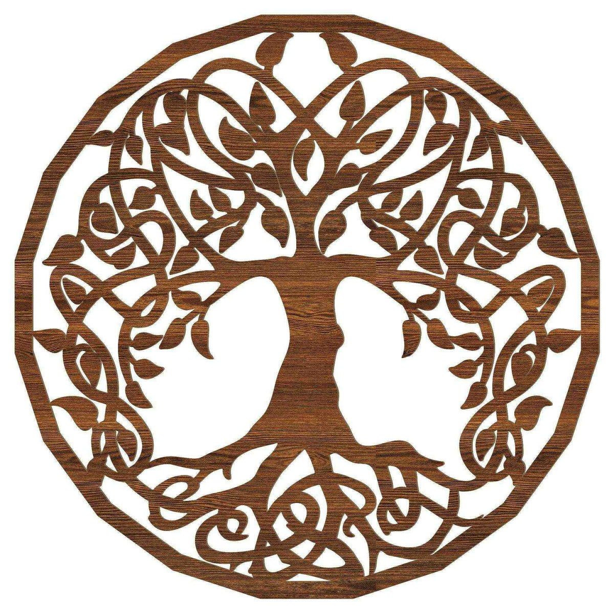 Handgefertigtes Holz-Wandbild mit Lebensbaum-Symbol für spirituelle Wohnraumgestaltung und Naturverbundenheit