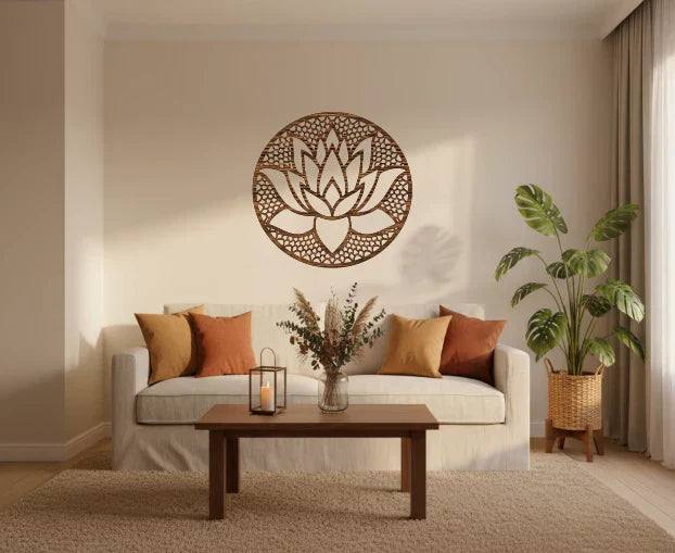 Holz-Wandbild als kreative Wanddekoration mit natürlicher Maserung im modernen Wohnraum