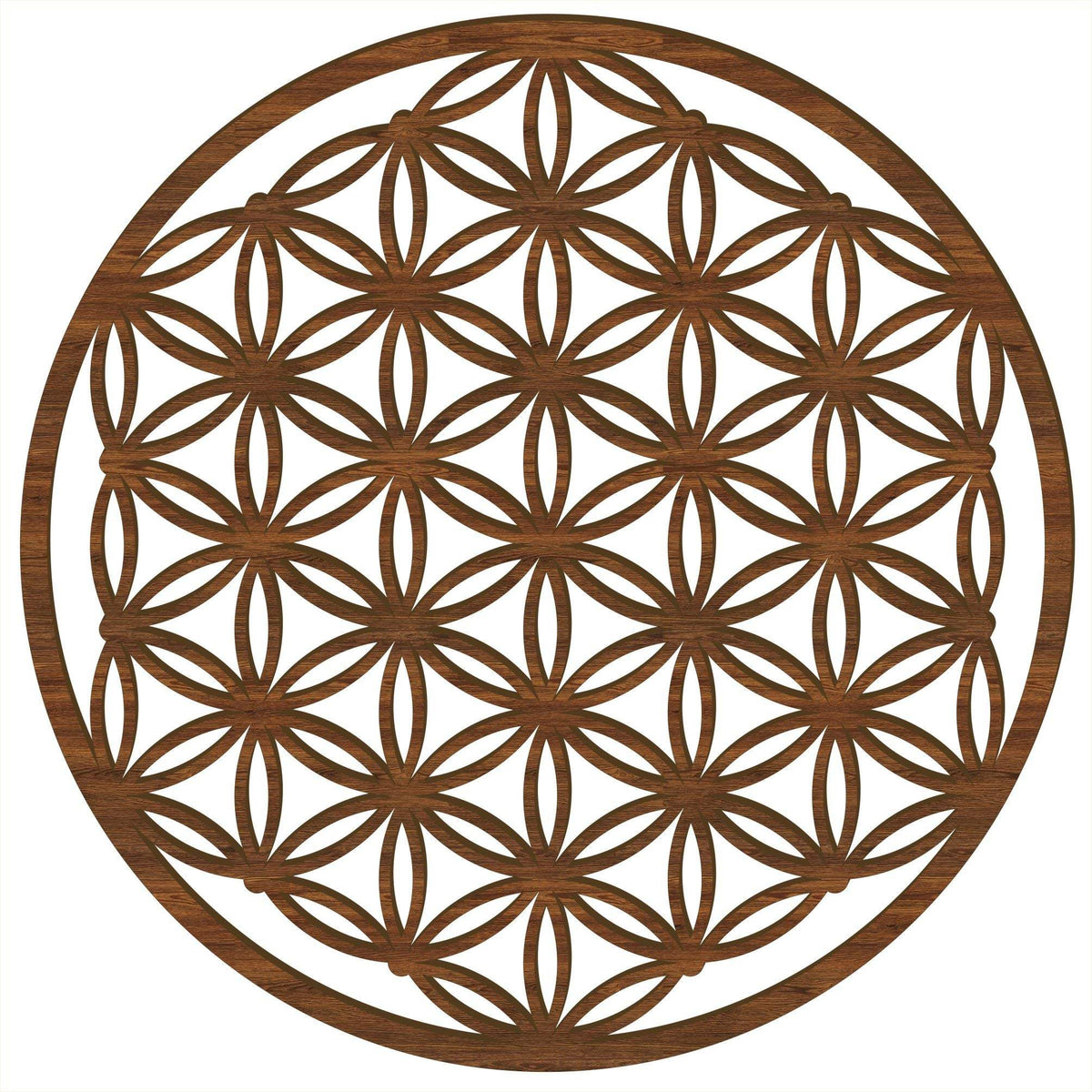 Blume des Lebens Holz Wandbild mit Außenring in Ulmen-Optik