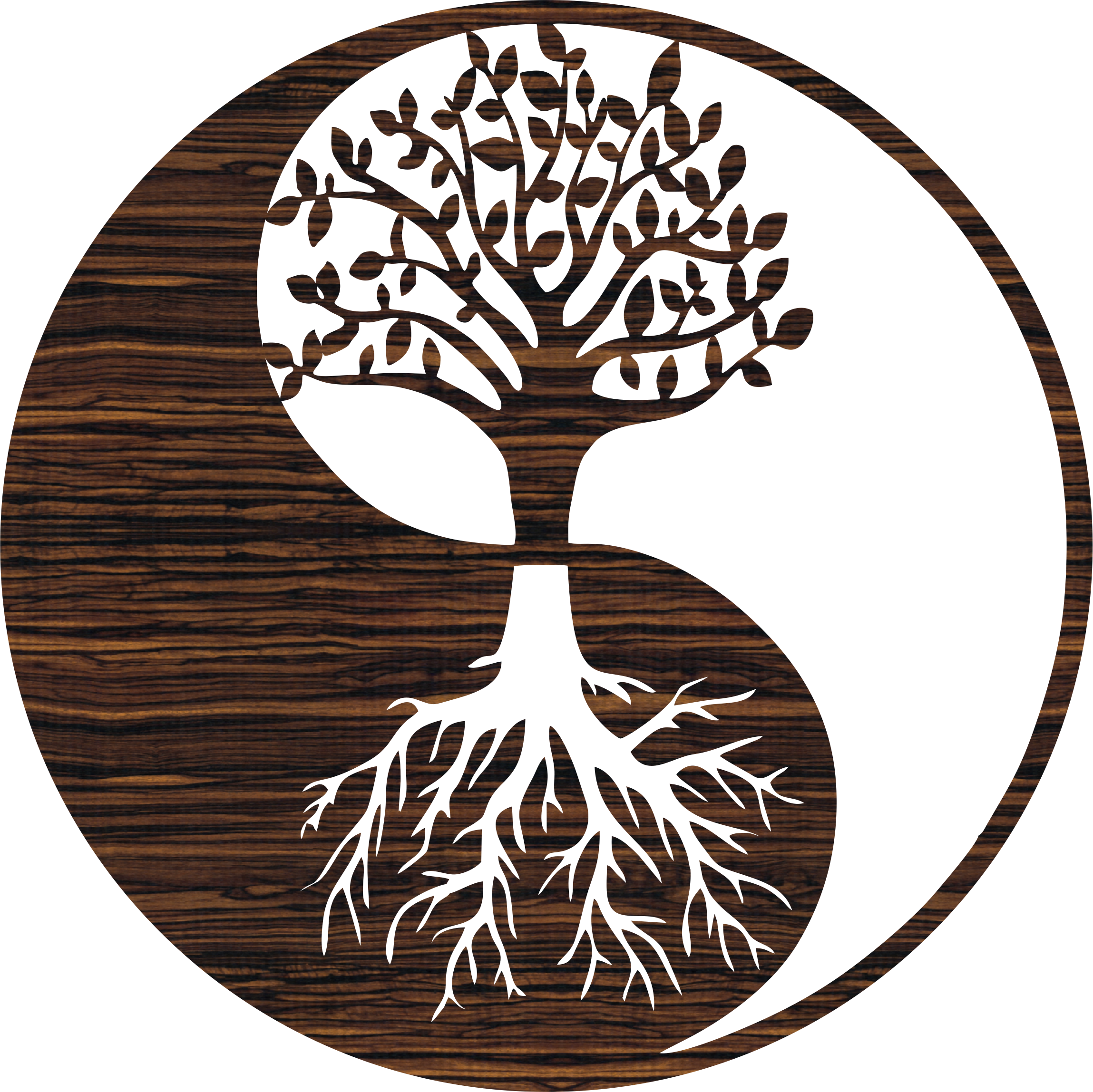 Yin-Yang-Symbol kombiniert mit dem Baum des Lebens als handgefertigtes Holz-Wandbild