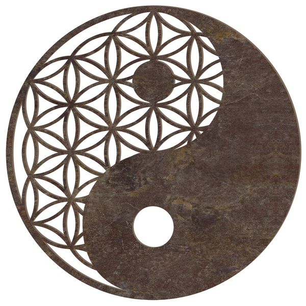Blume des Lebens Yin Yang Holz Wandbild in Steinoptik, handgefertigt in Österreich