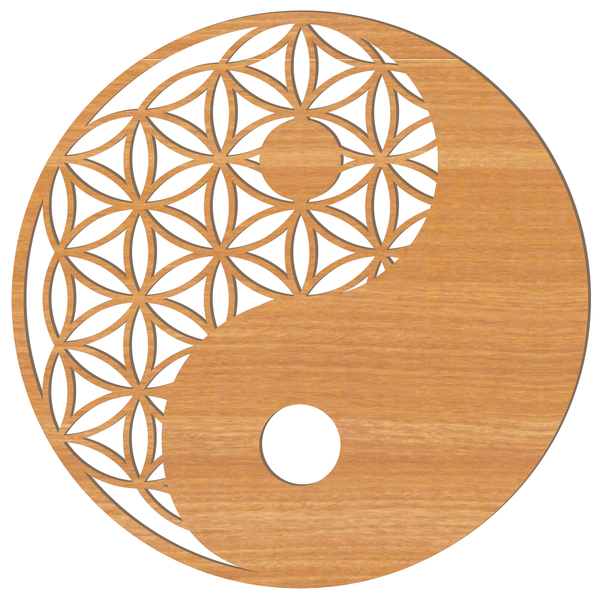 Blume des Lebens Yin Yang Holz Wandbild in Buchen-Optik, handgefertigt in Österreich