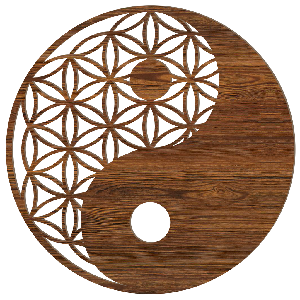 Blume des Lebens Yin Yang Holz Wandbild in Ulmen-Optik, handgefertigt in Österreich