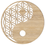 Blume des Lebens Yin Yang Holz Wandbild in Eichen-Optik, handgefertigt in Österreich
