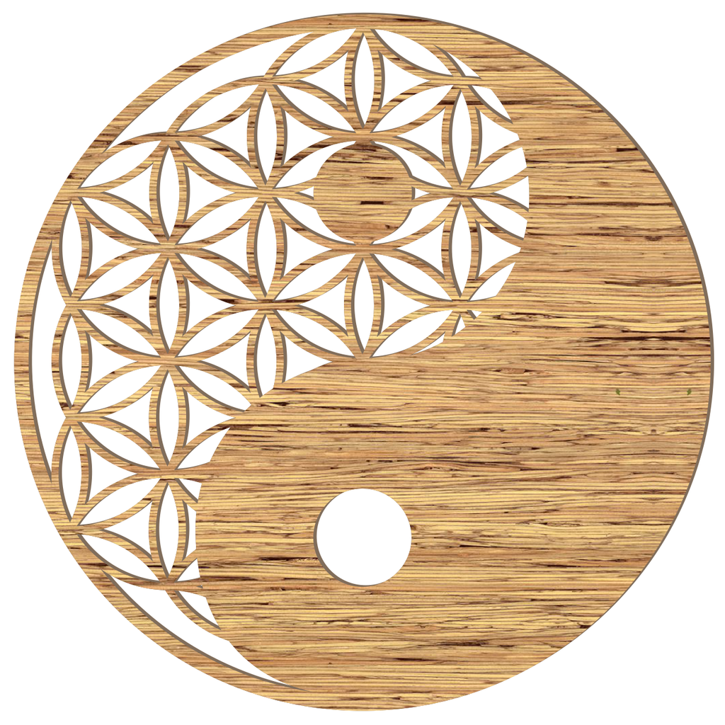 Blume des Lebens Yin Yang Holz Wandbild in Bambus-Optik, handgefertigt in Österreich