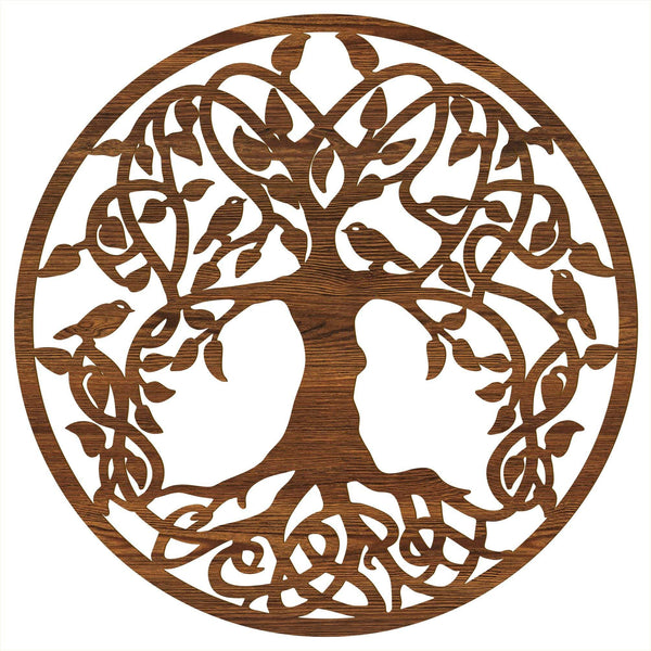 Keltisches Baum des Lebens Holz Wandbild mit detaillierten Knoten handgefertigt in Österreich