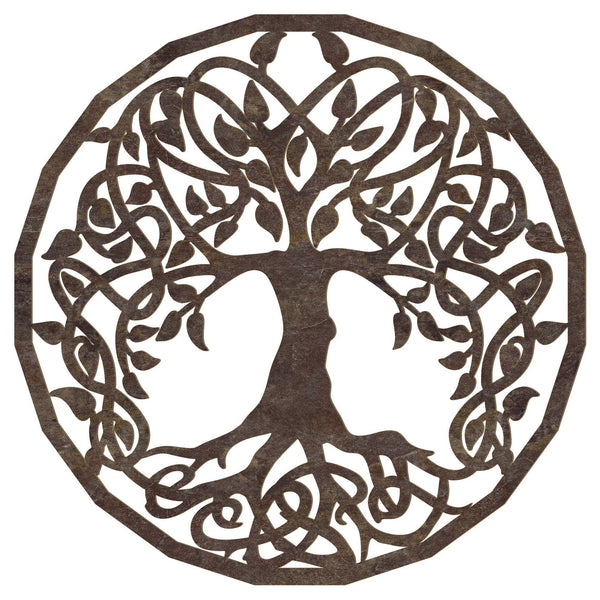 Handgefertigtes keltisches Baum des Lebens Wandbild aus Pappelholz mit filigranen Knotenmustern