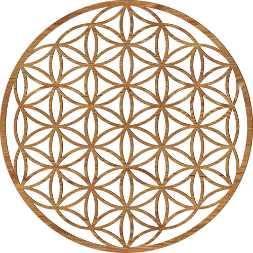 Lebensblume Holz Wandbild aus Pappelholz handgefertigt in Österreich als symbolischer Anker der Ruhe für Wohnzimmer und Meditation