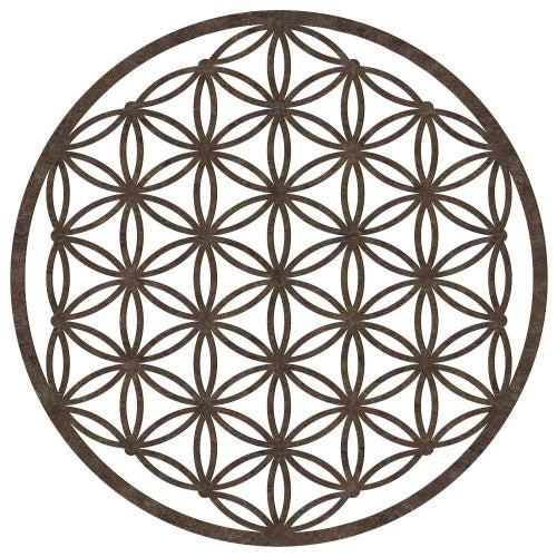 Handgefertigtes Blume des Lebens Holz Wandbild aus Pappelholz mit sakralgeometrischem Kreismuster