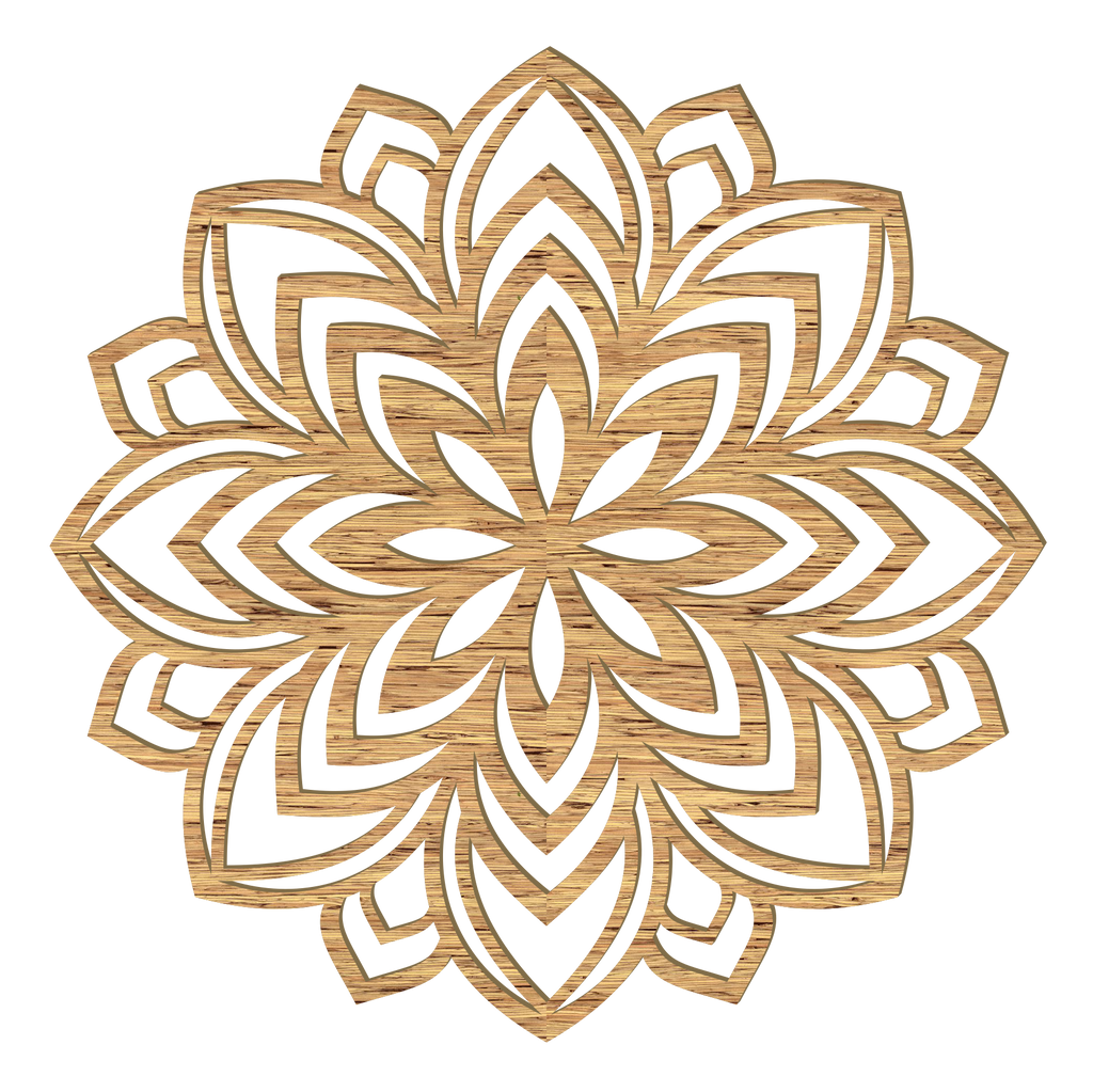 Handgefertigtes Lotus Mandala Holz Wandbild aus Pappelholz, filigrane Mandala-Kunst, 8 Holzoptiken, in Österreich hergestellt
