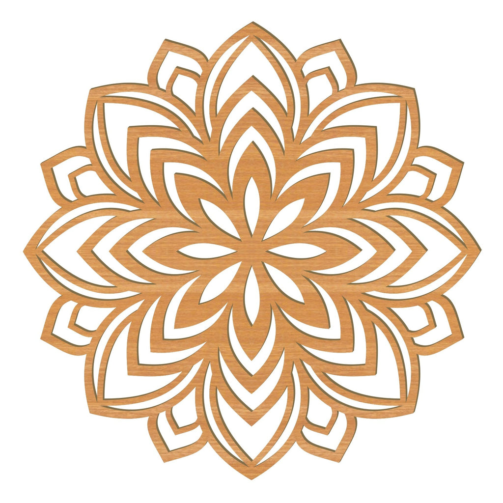Handgefertigtes Lotus Mandala Holz Wandbild aus 4mm Pappelholz mit filigranem Mandala-Design und 8 Holzoptiken, handgefertigt in Österreich
