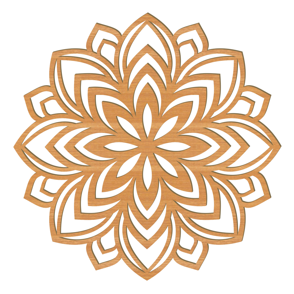 Lotus Mandala Holz Wandbild handgefertigt aus Pappelholz mit filigraner Lasergravur und acht Holzoptiken