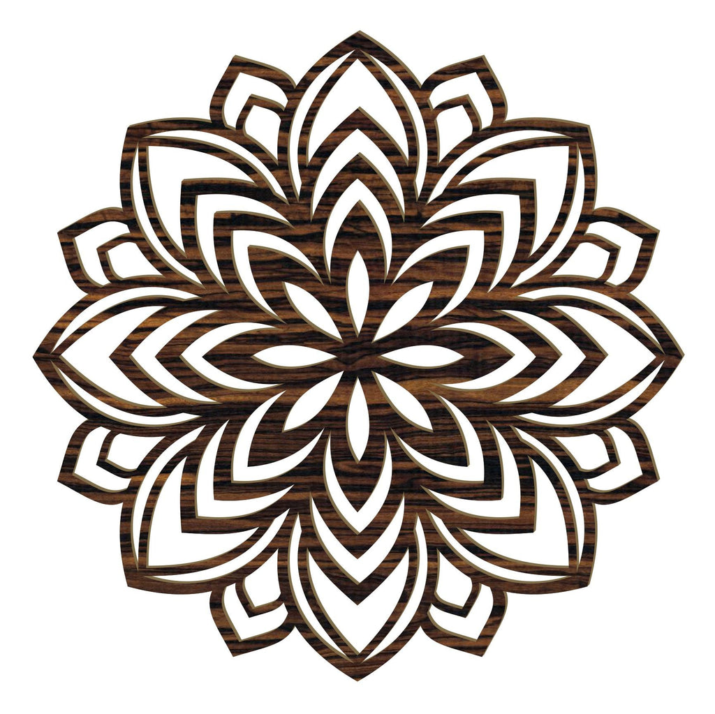 Lotus Mandala Holz Wandbild handgefertigt in Österreich aus hochwertigem 4mm Pappelholz mit acht Holzoptiken und filigraner Lasergravur
