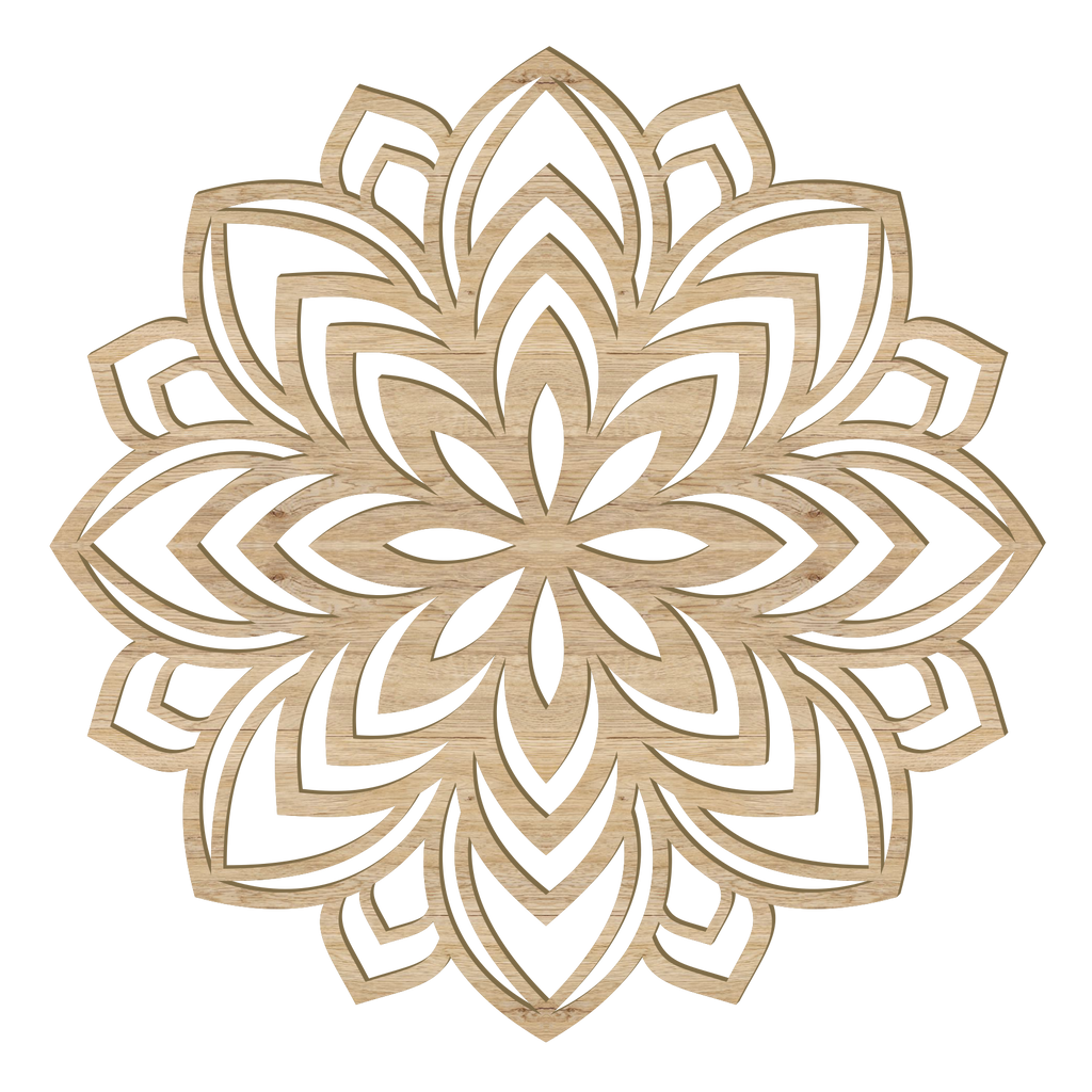 Lotus Mandala Holz Wandbild handgefertigt aus Pappelholz mit filigranem Design und acht Holzoptiken in Österreich