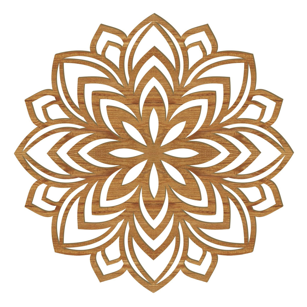 Handgefertigtes Lotus Mandala Holz Wandbild aus 4mm Pappelholz mit filigraner Symmetrie und 8 Holzoptiken