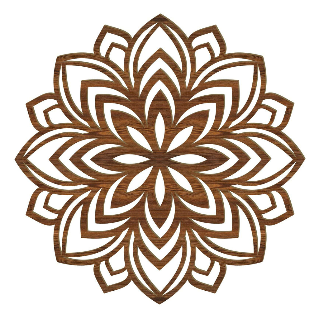 Handgefertigtes Lotus Mandala Holz Wandbild aus 4mm Pappelholz in Österreich mit filigranen Blütenblättern und 8 Holzoptiken