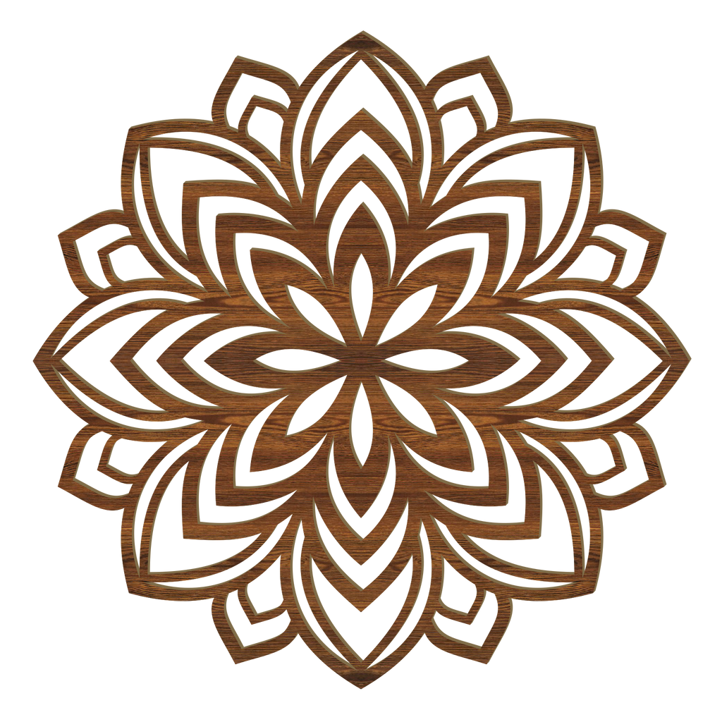 Handgefertigtes Lotus Mandala Holz Wandbild aus 4mm Pappelholz mit filigranem Mandala-Muster, 8 Holzoptiken, österreichische Qualität