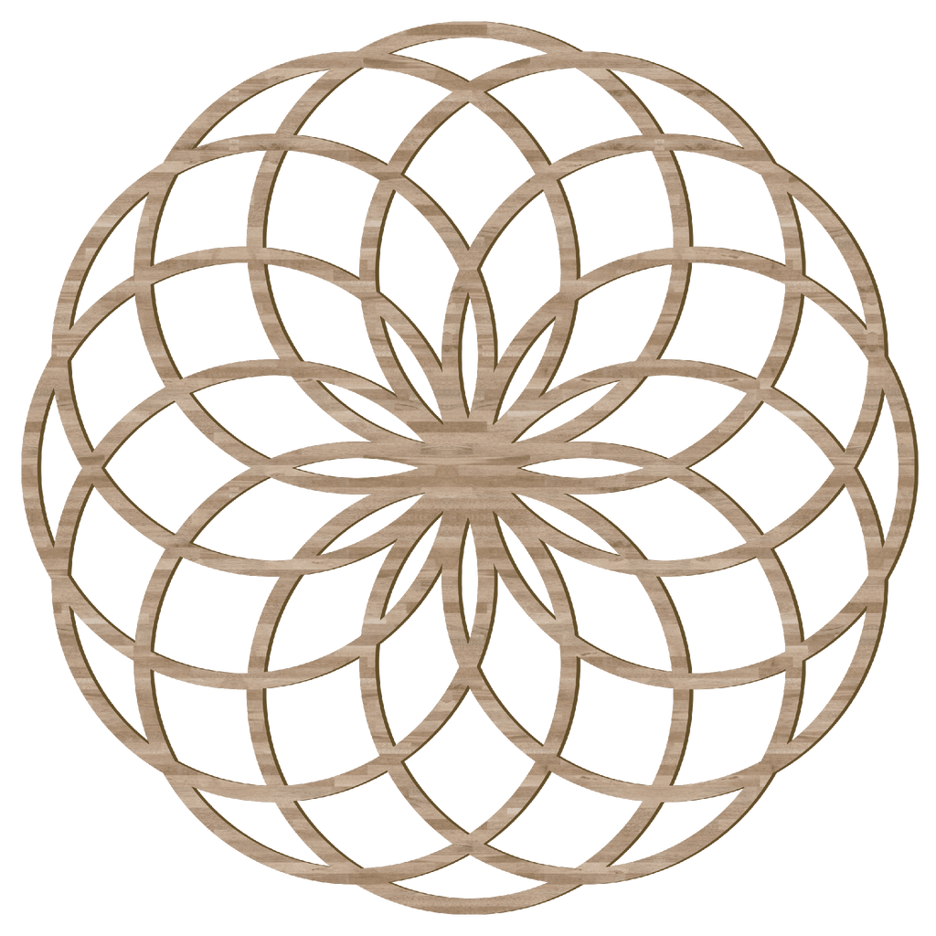 Handgefertigtes sakrales Geometrie Holz Wandbild aus Pappelholz mit ineinander verschlungenen Kreisen, made in Österreich